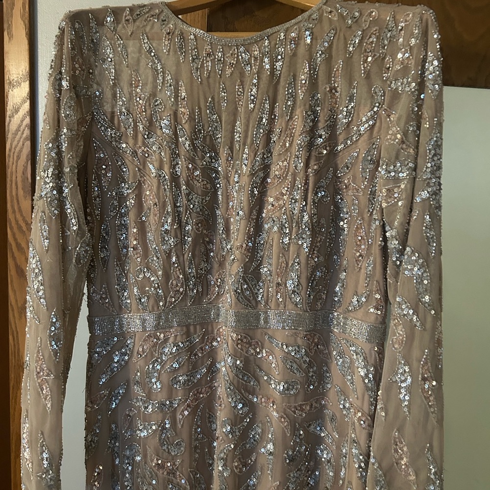 Mac Duggal Silver and Tan Embellished Wedding Dress
